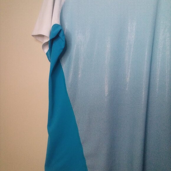 Columbia Shirt Women 1X Short Sleeve Active Athletic Omni-Shade Blue Teal White - Picture 12 of 16